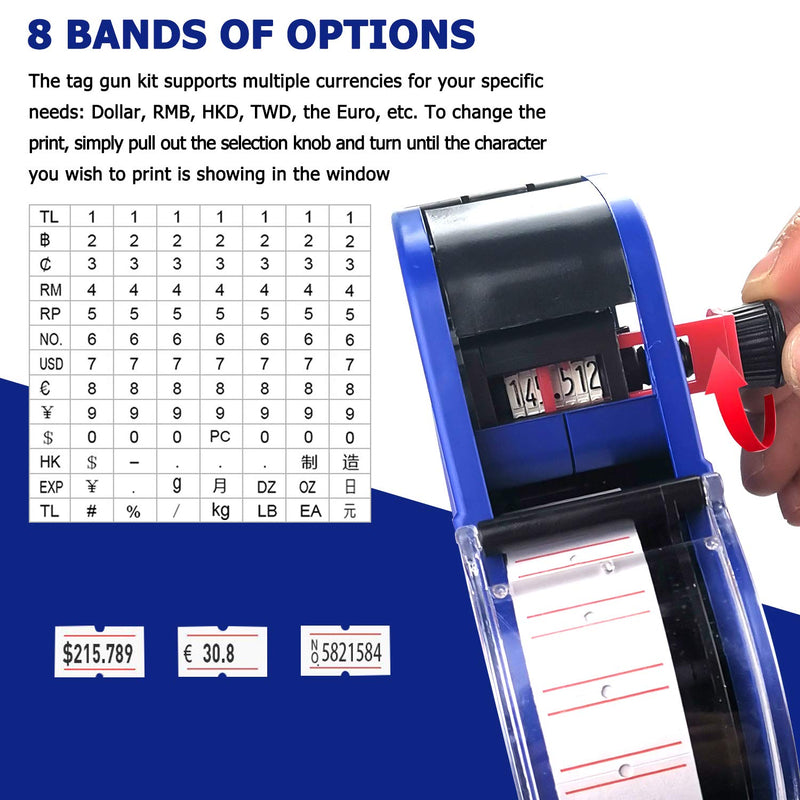 MX-5500 8 Digits Price Tag Gun with 5000 White Sticker Labels and 3 Extra Inker, Price Gun with Labels Kit, Label Maker Pricing Gun Kit, Numerical Tag Gun for Office, Grocery Store Marking (Blue) Blue - NewNest Australia