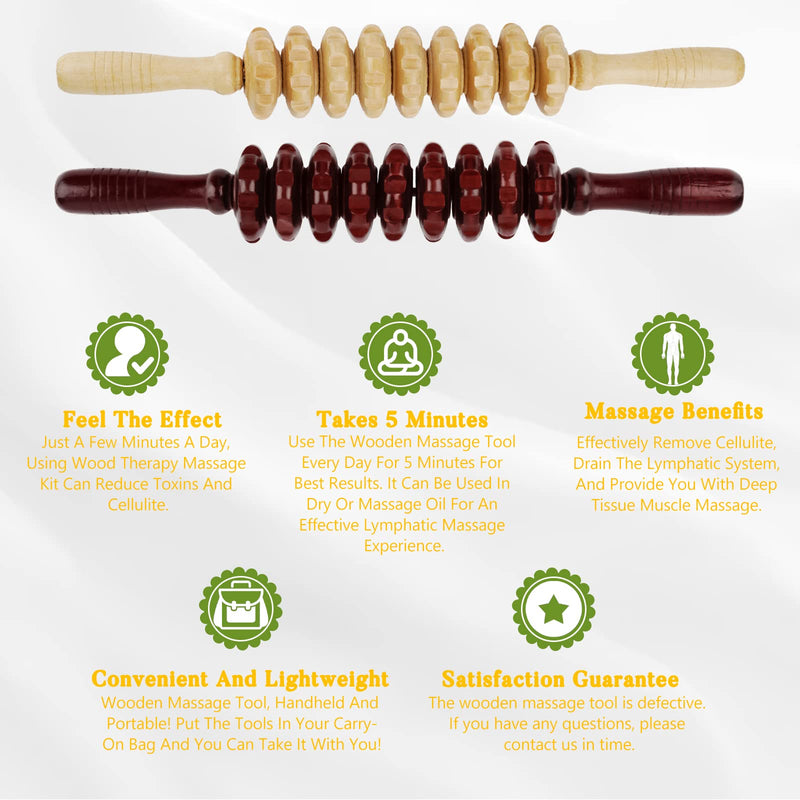 Liitrton Manual Wooden Fascia Massage Roller Trigger Points for Release Cellulite Sore Muscle Blasting (Red) Red - NewNest Australia