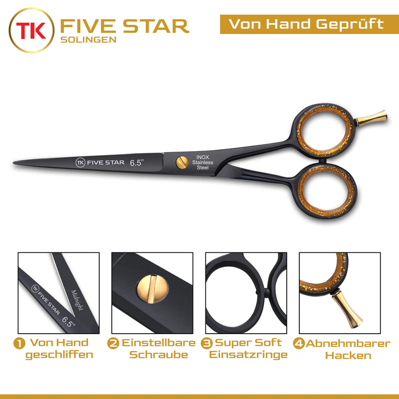 Five Star Solingen Midnight Premium 6.5'' extra sharp hairdressing scissors hair cutting scissors for women men hairdressers and children for fine and strong hair micro-serrated rustproof - NewNest Australia