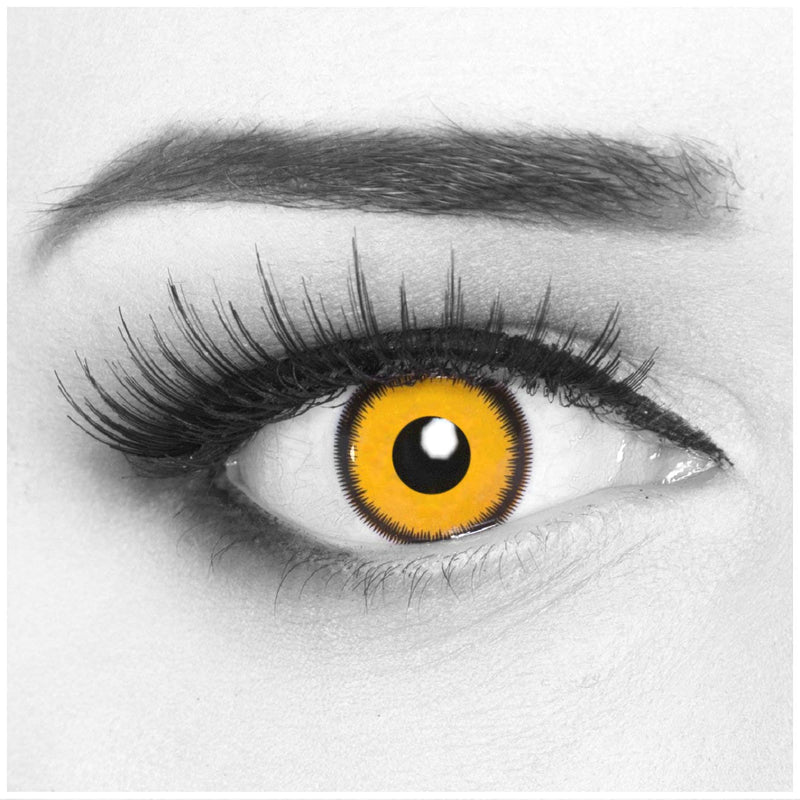 Funnylens 1 pair of colored yellow black Crazy Fun annual contact lenses Lunatic Sun with rim and free lens case. Perfect for carnival, carnival and carnival | Without power 0.0 diopters 8.6 millimeters 14.00 millimeters 2.0 - NewNest Australia