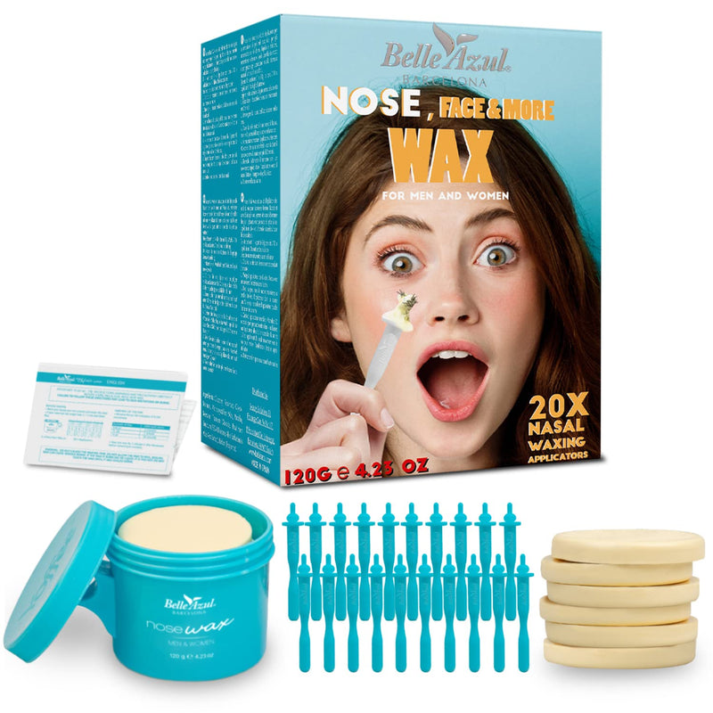 Belle Azul Nose Hair Wax Removal Set - 120g - Nose Hair Warm Wax Hair Removal Kit - made from high-quality organic beeswax - with 20 reusable applicators - men & women - Made in Spain - NewNest Australia