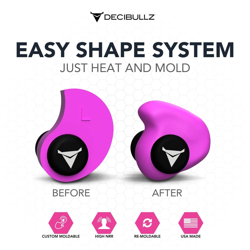 Decibullz - Custom Molded Earplugs, 31dB Highest NRR, Comfortable Hearing Protection for Shooting, Travel, Work and Concerts Pink - NewNest Australia