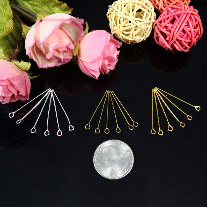TOAOB 600pcs 1.2 Inch 30mm Eye Pins Gold Silver and Antique Bronze 21 Gauge Metal Wire Head Pins Findings for DIY Crafts Necklaces Bracelets Earrings Jewelry Making - NewNest Australia
