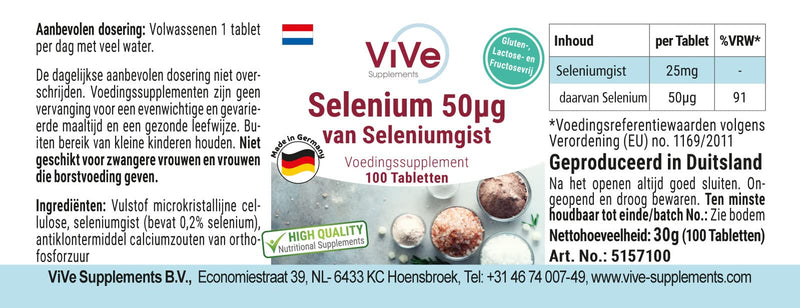 Selenium 50µg - 100 tablets from selenium yeast for 100 days, vegan, only 1 tablet daily, organic selenium | Quality from Germany from ViVe Supplements - NewNest Australia