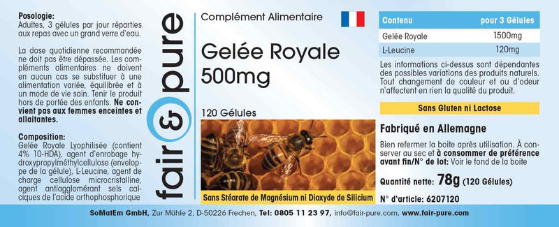 Fair & Pure® - Royal Jelly 500 mg - 120 capsules - Standardized to 4% 10-HDA - Gently freeze-dried - NewNest Australia
