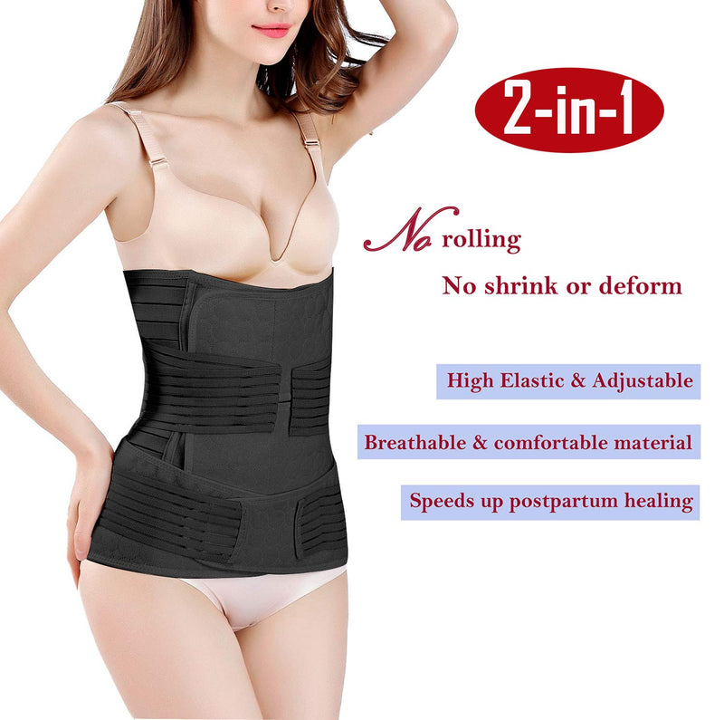 2 in 1 Postpartum Support Recovery Belly Wrap Waist/Pelvis Belt Body Shaper Postnatal Shapewear,One Size Black One Size (Pack of 1) - NewNest Australia