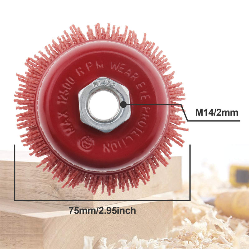 2 Pcs 75mm/3 Inch Nylon Filament Abrasive Wire Cup Brush Steel Internal Thread M14x2 Red for Metal Polishing Cleaning Grinder Rust Removal - NewNest Australia