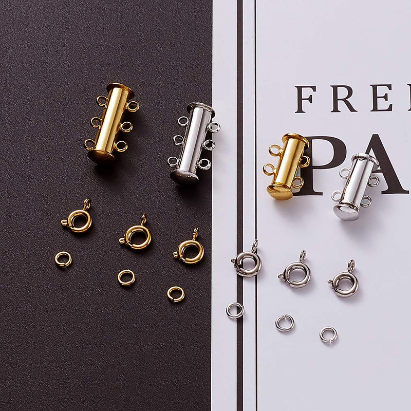 Pandahall 2-3 Strand Brass Jewelry Slide Lock with 40pcs Brass Close but Unsoldered Jump Rings and 20pcs Brass Spring Ring Clasps for Bracelet Necklace Jewelry Making (Silver &Golden) 2-3 Strand Clasps-Silver &Golden - NewNest Australia