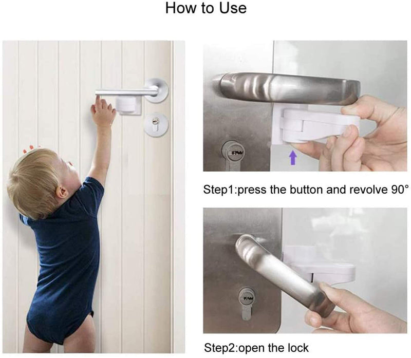 Childproof Door Lever Lock (4 Pack) Prevents Toddlers from Opening Doors. Easy One Hand Operation for Adults. Durable ABS with 3M Adhesive Backing. Simple Install (White) - NewNest Australia
