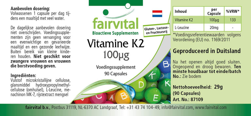 Fairvital | Vitamin K2 MK-7 100µg - HIGH DOSE - Menaquinone MK-7 - natural & fermented from natto - VEGAN - 90 capsules - NewNest Australia