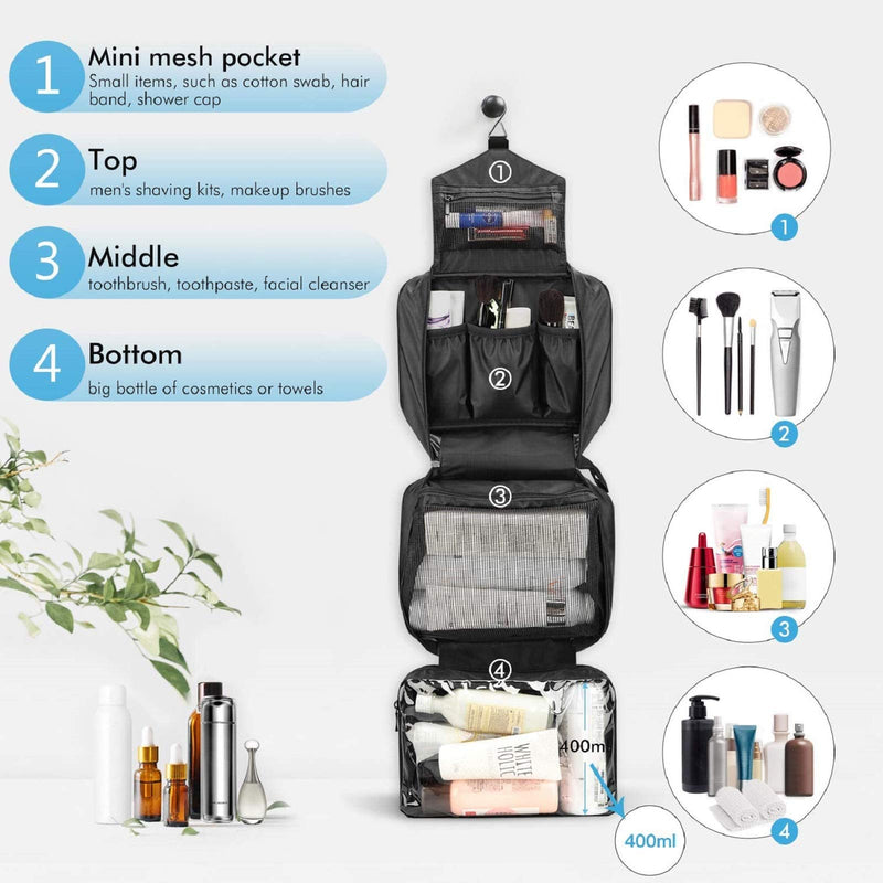 Carttiya Large Toiletry Bag - Men and Women Travel Make up Wash Bag, Cosmetic Waterproof Hanging Toiletries Bag for Business Trip,Gym,Vacation and Household Black - NewNest Australia
