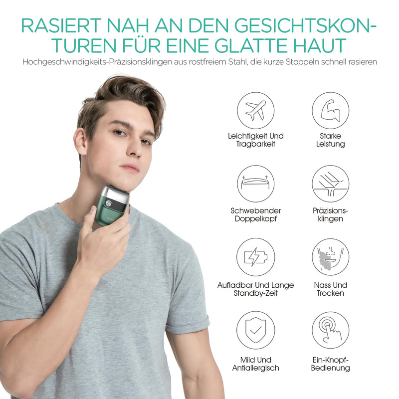 Voyor Foil Shaver, Portable Shaver Men'S Electric Wireless And Rechargeable Usb Mini Shaver For Shaving Beard, Head And Face Wet & Dry Ideal For Travel Er300 (Green) - NewNest Australia