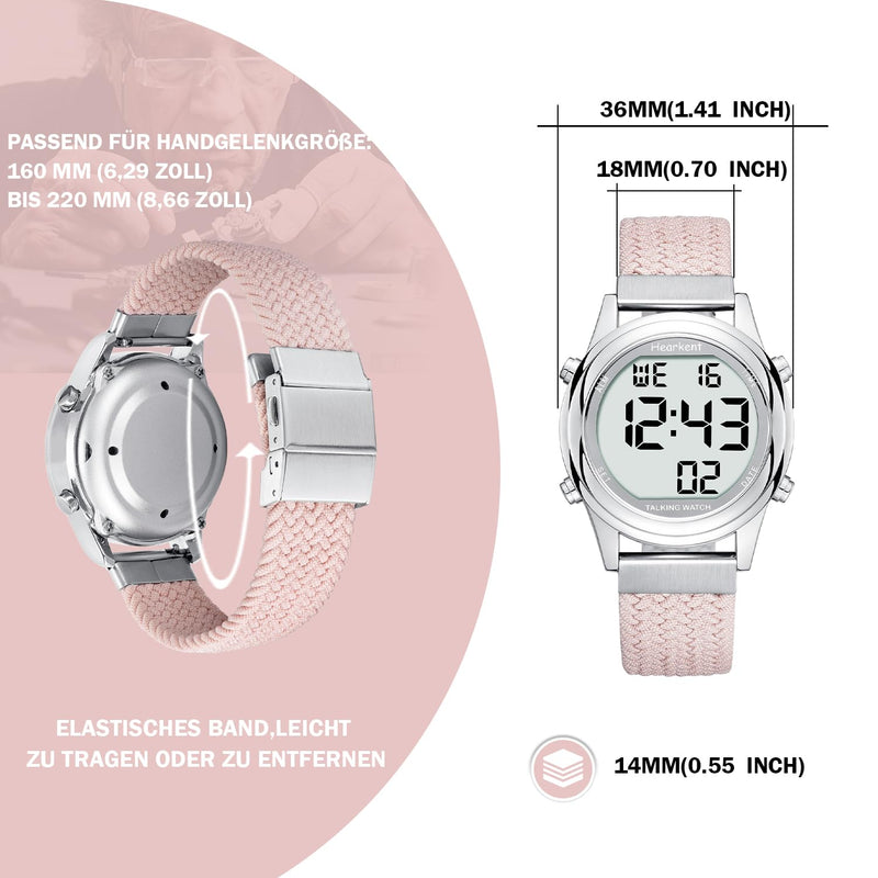 Hearkent Digital Talking Watch for Women with German Pleasant Voice LCD Large Numbers Watch for Visually Impaired, Elderly or Blind People Black - NewNest Australia