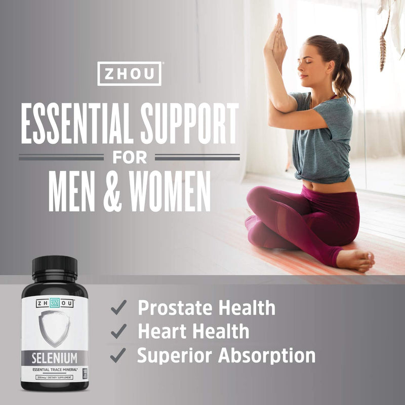 Zhou Selenium 200mcg | for Thyroid, Prostate and Heart Health | Essential Trace Mineral with Superior Absorption | No Yeast | 100 Veg Caps - NewNest Australia