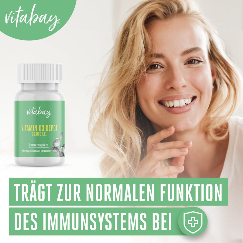 Vitabay - Vitamin D3 Depot 20,000 IU - 120 Vegans - High Dose 20,000 Vitamin D Tablets - Vit D Capsules Vit D3 20,000 120 Pieces (Pack of 1) - NewNest Australia