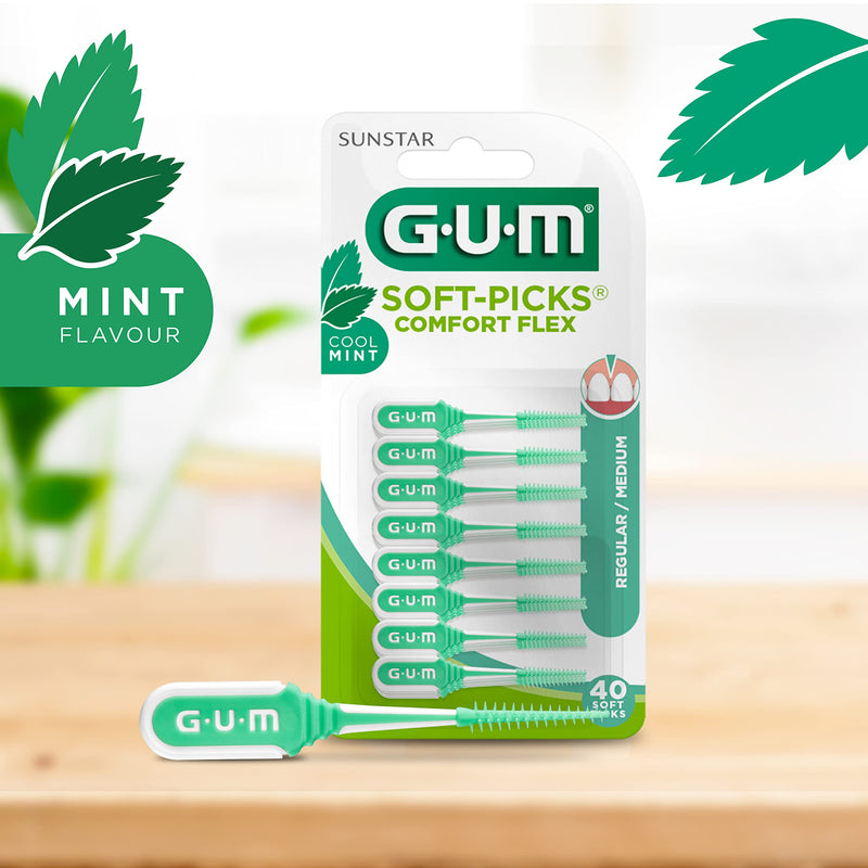 GUM SOFT-PICKS COMFORT FLEX MINT interdental cleaner | Interdental cleaning and plaque removal | Wide Handle And Flexible Neck (M - 6x40) M - [6x40] - NewNest Australia