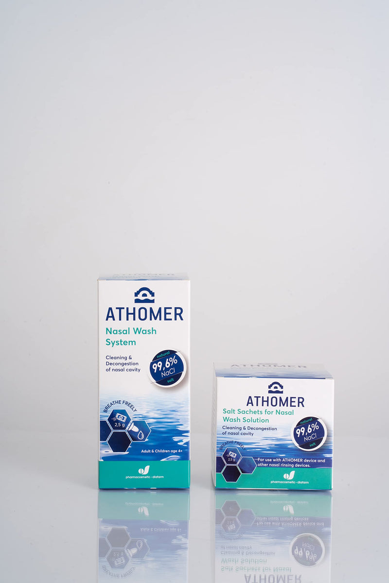 Athomer Nasal Wash Salt - 50 Sachets x 2.5g of Sea Water Salt - Cleans and Decongests The Nasal Cavity - Moisturizing Nasal Sprayer for Adults and Kids - NewNest Australia