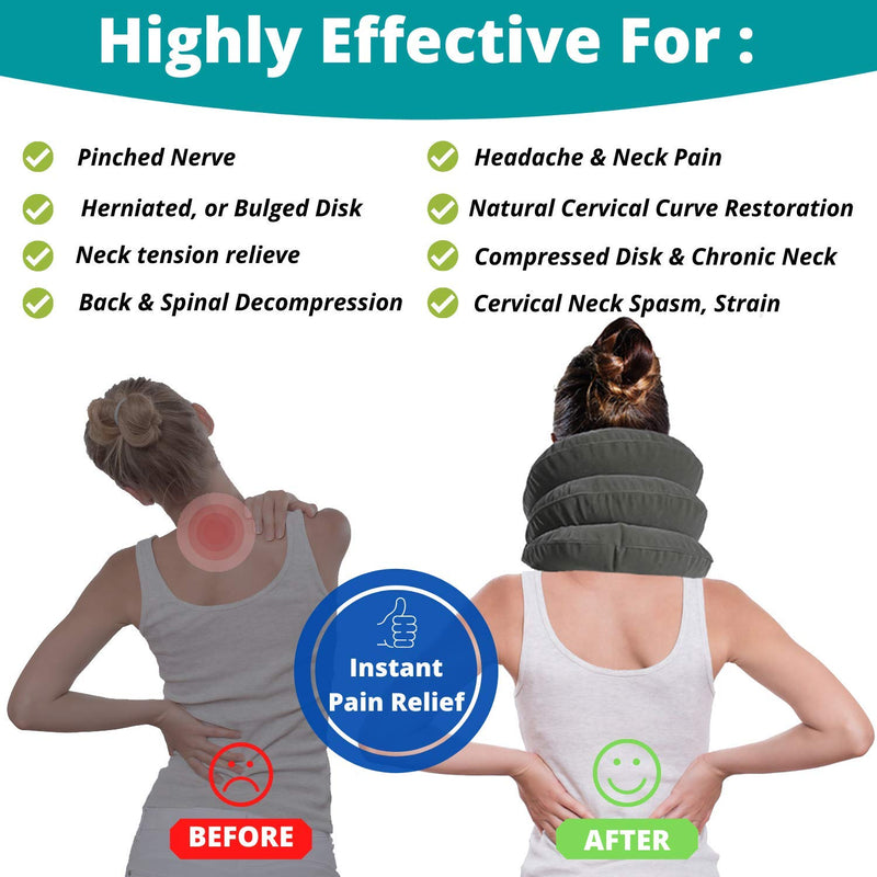 MEDIZED® Cervical Neck Stretcher Traction Device, Neck Support Brace, Inflatable & Adjustable Neck Support Pillow is Ideal for Spine Alignment & Chronic Neck Pain Relief Grey - NewNest Australia