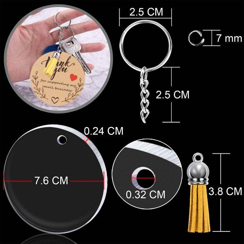 Duufin 72 Pieces Key Ring Acrylic Blanks Keychain Tassels Set 3 Inch Round Clear Arylic Keychain Blanks Key Rings with Chain Jump Rings and Colorful Keychain Tassels for DIY and Craft - NewNest Australia