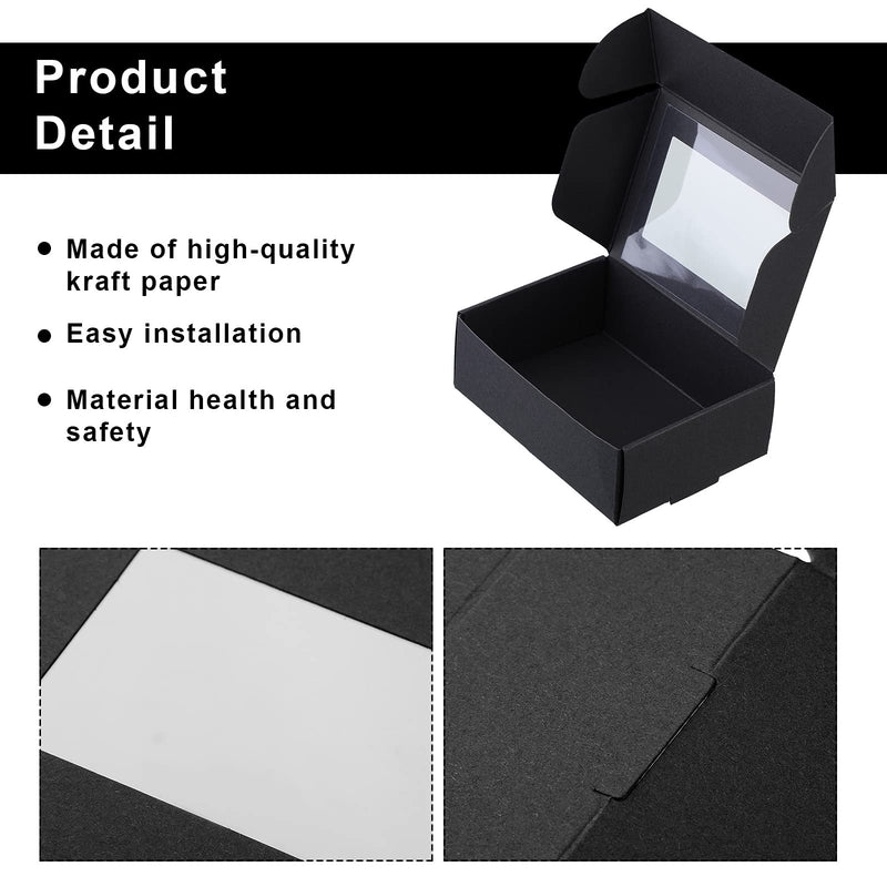 Zonon 30 Pieces Mini Kraft Paper Box with Clear Window Craft Cardboard Present Box Present Packaging Box for Favor Treat Bakery Candy, 3.34x2.36x1.18 Inch (Pack of 30) Black 3.34x2.36x1.18 Inch (Pack of 30) - NewNest Australia