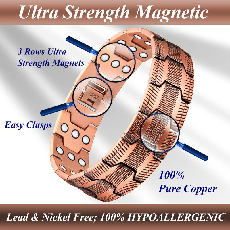 Vicmag Copper Bracelet for Men Copper Magnetic Bracelet Ultra Strength Double Row 3500 Gauss Wristband Brazaletes with Adjustment Tool & Jewelry Gift Box (Copper Pattern) Copper Pattern - NewNest Australia