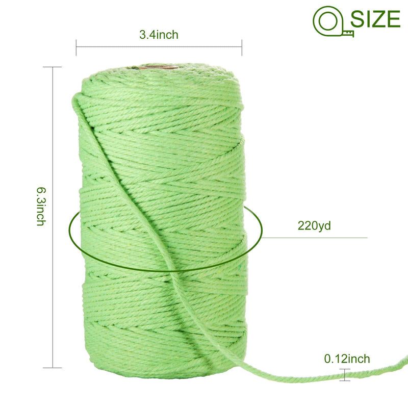 Macrame Cord, POZEAN 3mm x 220 Yards (About 200m) Cotton Rope,100% Natural Cotton Macrame Rope for Wall Hanging, Plant Hangers, DIY Crafts Knitting, Christmas Wedding Decorative Projects (Apple Green) Apple Green 3mm 220Yards - NewNest Australia