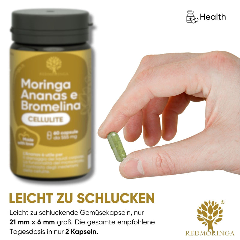 RedMoringa Anti-Cellulite, Powerful and Draining, 100% Natural Supplement, Contrasts Cellulite and Water Retention, Bromelain 5000 GDU Pineapple and Moringa (60 Capsules) 60 Capsules - NewNest Australia