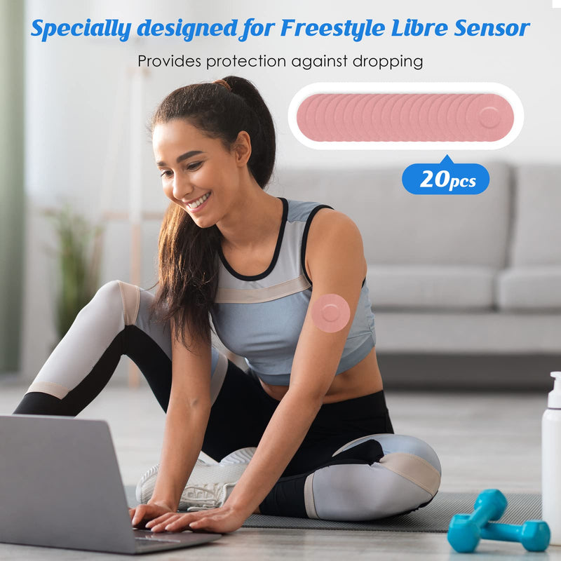 YOUSHARES 20 Packs Freestyle Libre 2 sensor Patches - Libre Sensor Covers Waterproof Adhesive Patches, Skin Friendly Diabetic Sensor Covers (Pink) - NewNest Australia