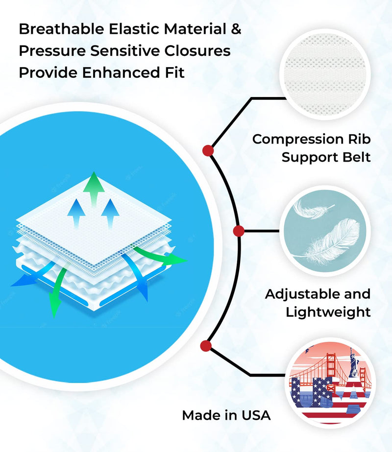 ITA-MED Breathable Elastic Rib Brace, Best Rib Belt for Men, Compression Rib Support Wrap/Binder for Broken, Cracked, Dislocated & Fractured Ribs, Made In USA, X-Large, White - NewNest Australia