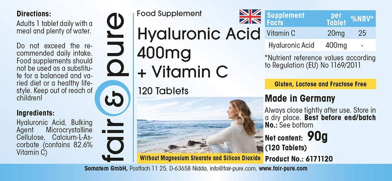Fair & Pure® - hyaluronic acid tablets 400mg with vitamin C - high dosage - 120 tablets - NewNest Australia