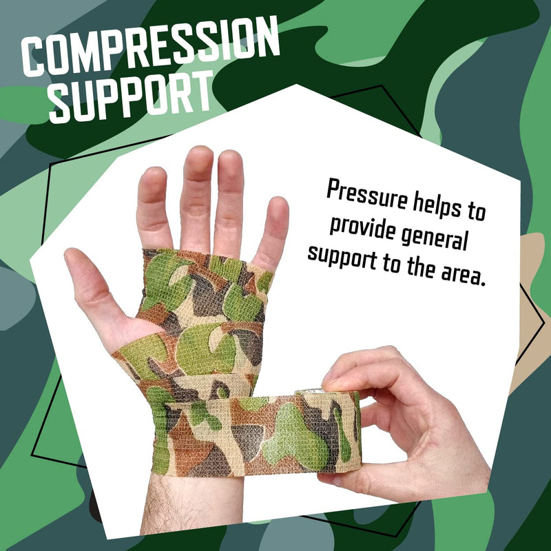 Inksafe Camouflage Assorted Colours Self Adherent Cohesive Bandages 5cm x 4.5m Box of 12 - Uses Include Tattoo Grip Wrap, Vet Wrap, Tape for Wrist and Ankle Sprains - NewNest Australia