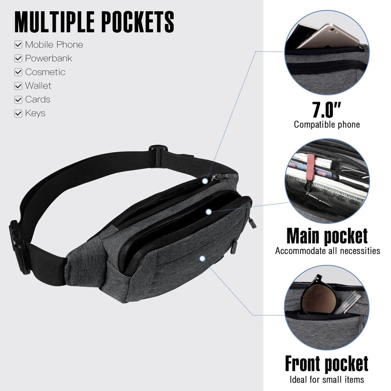 WATERFLY Fanny Pack Waist Bag: Runner Small Hip Pouch Bum Bag Running Fannie Pack Phanny Fannypack Waistpack Bumbag Beltbag Sport Slim Fashionable for Jogging Hiking Woman Man Grey - NewNest Australia