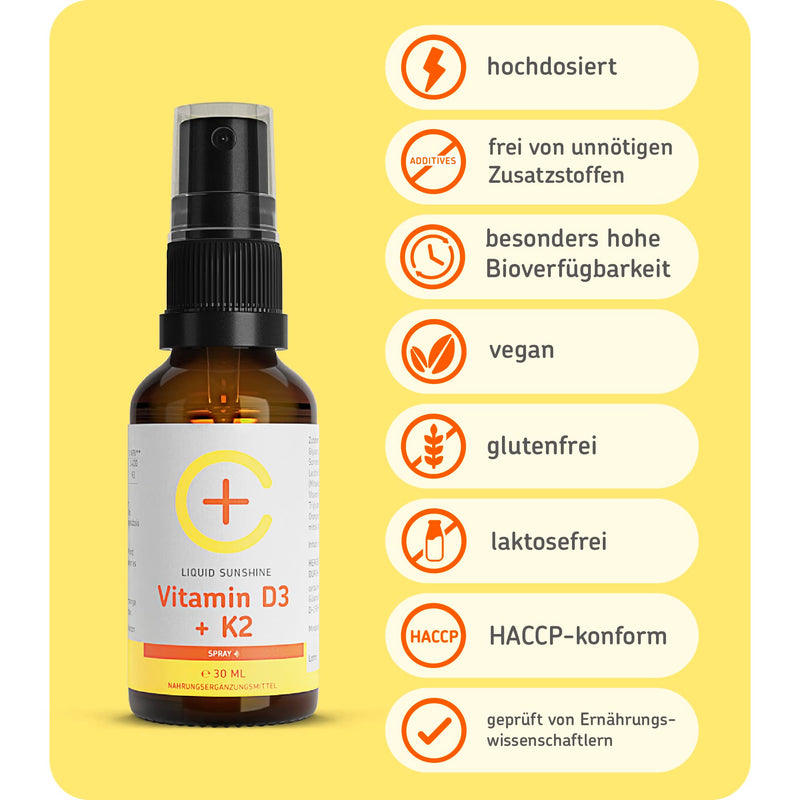 Cerascreen Vital Vitamin D3 + K2 Spray 30ml (all-trans) | 2800 IU per spray | Made in Germany | High dosage & vegan | Fill up the depot with sun vitamin complex | Premium quality - NewNest Australia