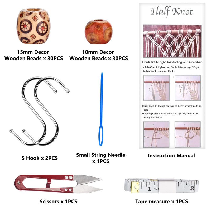 Hdviai 121Pcs Macrame Kit, Macrame Supplies 3mm x 109Yards Macrame Cord for Macrame Kits for Adults Beginners, with Accessories Like 100Pcs Beads and 10Pcs Wooden Rings for Macrame Plant Hanger Kit 3MM x 109Yards Kit - NewNest Australia