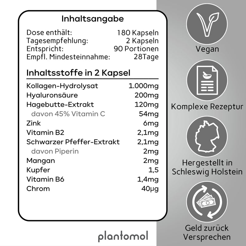 Plantomol Joint Luck ‚ 180 Collagen Capsules High Dose With 1000 Mg Collagen And Hyaluronic Acid ‚ Collagen Capsules With Vitamin C For Normal Bone And Cartilage Function ‚ Joint Capsules - NewNest Australia