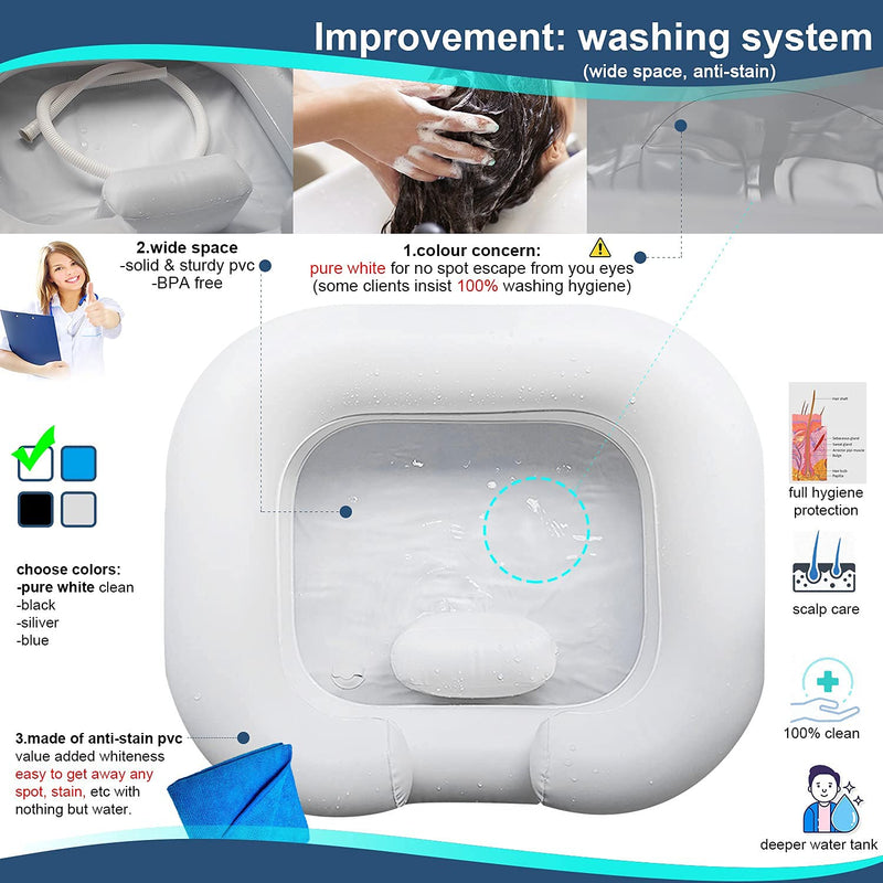 Large Inflatable Shampoo Basin Portable Hair Washing Bowl with Head Pillow and Towel for Elderly, Bedridden, Disabled, Handicapped and Injured in Travel, Hospital or at Home, Pure White New Set - NewNest Australia