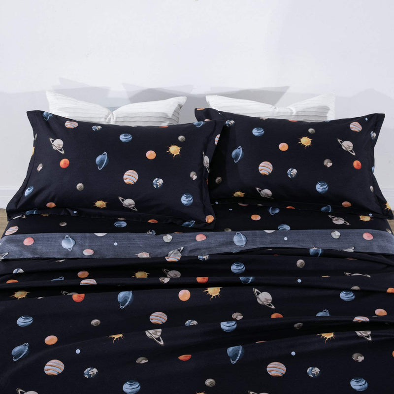 ORIHOME Planet Space Full Bed Sheets, 4 Piece Bedding Set with 1 Fitted Sheet, 1 Flat Sheet and 2 Pillowcases, Durable Brushed Microfiber Made (Planet Space, Navy Blue, Full) Planet Space, Navy Blue - NewNest Australia