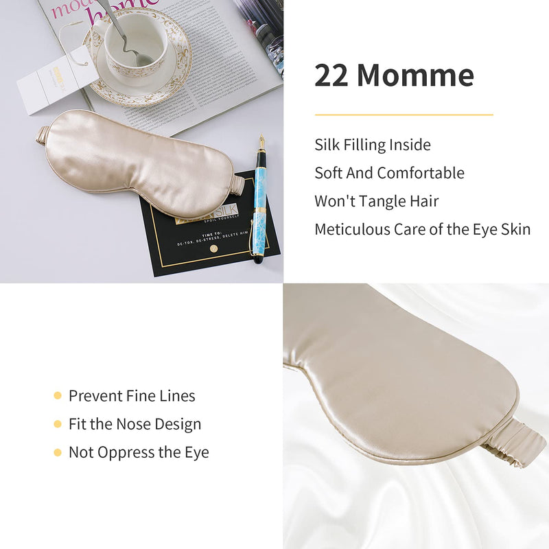 ZIMASILK 100% 22 Momme Pure Mulberry Silk Sleep Mask,Filled with 100% Mulberry Silk，Silk Wrapping Strap- Super Soft & Comfortable Sleep Eye Mask for Sleeping (Beige) Beige - NewNest Australia