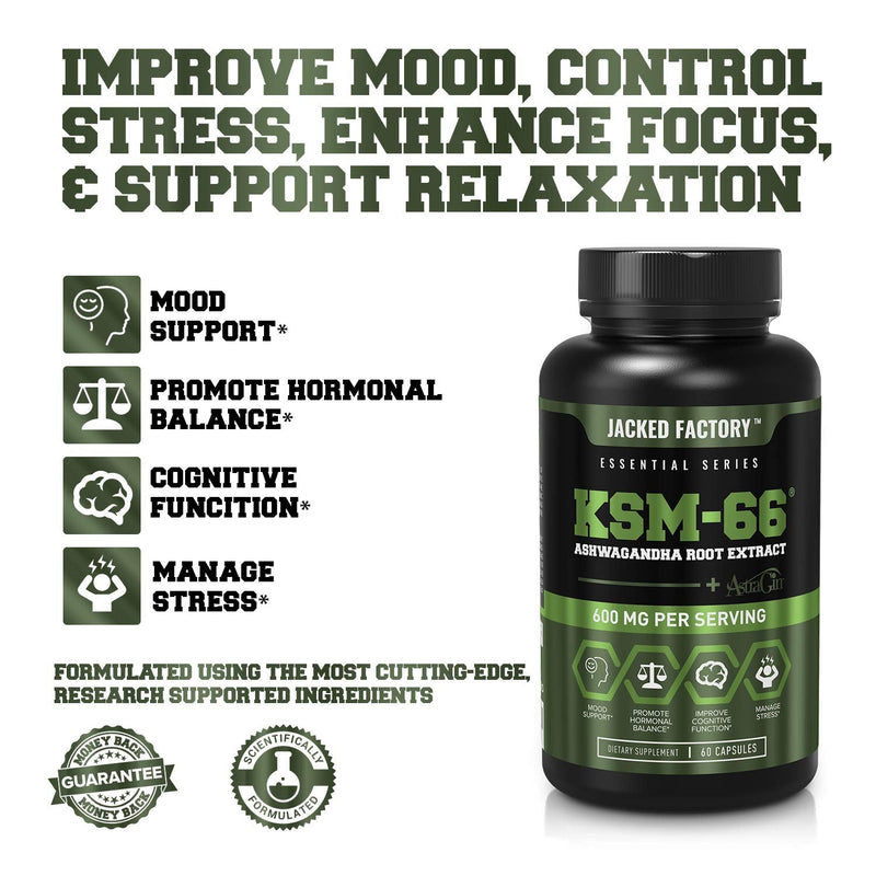 Ashwagandha Root Extract (KSM-66 Ashwagandha) w/ 5% Withanolides - Supplement for Natural Stress Relief, Cognitive Function, Vitality, and Mood Support - 60 Veggie Capsules - NewNest Australia