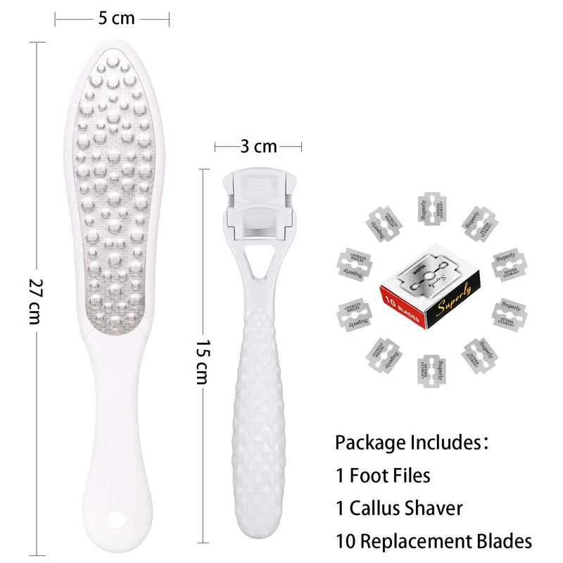 SIchy 2 PCs Foot File | Hard Dead Skin Remover | Cracked Heels Callus Pedicure Scrubber | Pedicure Callus Shaver Exfoliator Rasp Pedi File with 10 Replaceable Blade, Suitable for Wet and Dry Feet White - NewNest Australia