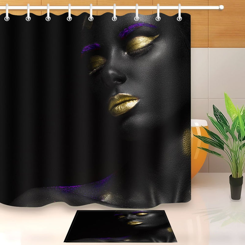 LB African American Shower Curtains for Bathroom Black Woman with Gold Lips Funny Sexy Black Art Shower Curtain African Bathroom Sets 72x72 Inch Waterproof Polyester Fabric 72Wx72L - NewNest Australia