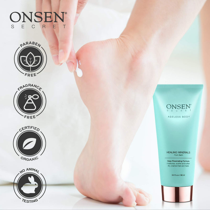 Onsen Foot Cream for Dry Cracked Feet 6 oz, Deeply Penetrates Callused Feet, Natural Organic Ingredients by Onsen Healing Minerals, Made in USA - NewNest Australia