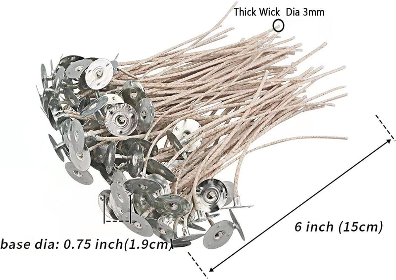 100pcs ECO14 Wicks for Soy Candles, 6 inch Pre-Waxed Candle Wick for Candle Making,CD18 Thick Candle Wick with Base - NewNest Australia