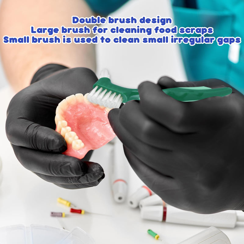 Hard Denture Brush Pack of 3 Premium Hygiene Denture Cleaning Brush Double-Sided Toothbrush with Multi-Layer Bristles Non-Slip Rubber Handle for Cleaning False Teeth (Red Green Blue) - NewNest Australia