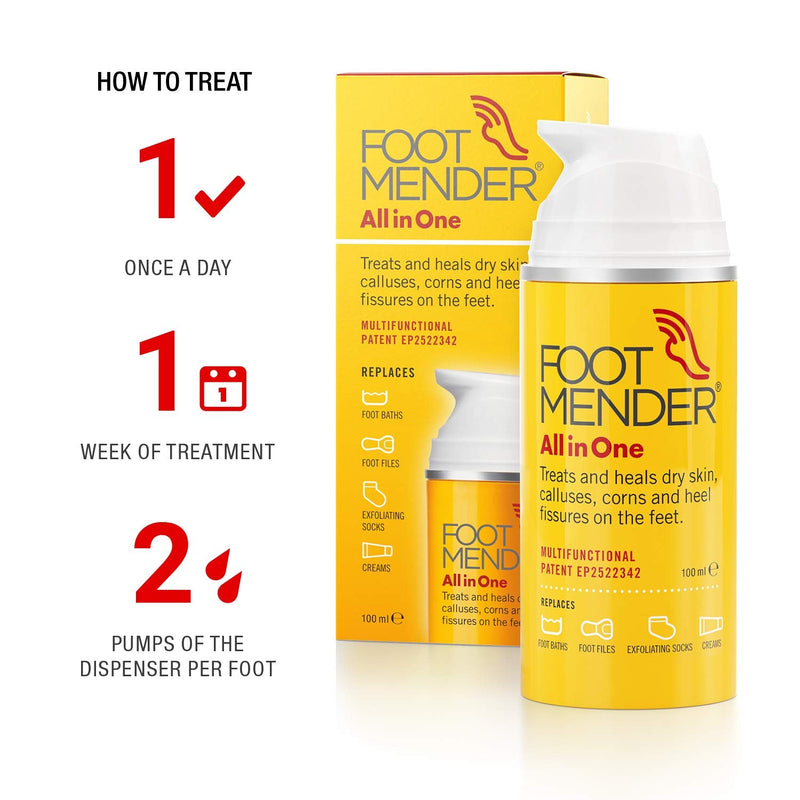 Footmender All in One | Treats and Heals Dry Feet, Hard Skin (calluses), Corns and Cracked Heels (Heel fissures) | Significant Effect After First Treatment | 100ml - NewNest Australia