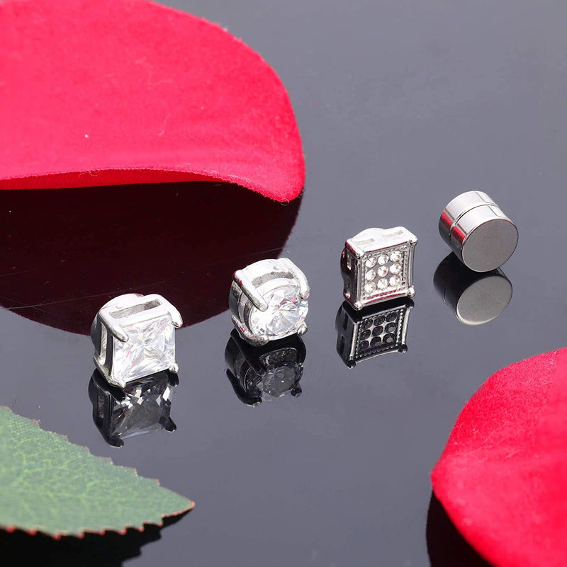 Milacolato 4Pairs Magnetic Stud Earrings For Men Women Stainless Steel CZ Earrings Studs Square Round Diamond Non-Piercing Clip On Stud Earrings Set For Male Boys,6mm 7mm 7.0 Millimetres - NewNest Australia