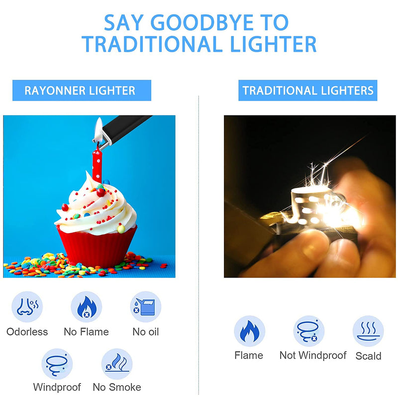 RAYONNER Lighter Electric Lighter Candle Lighter Rechargeable USB Lighter Arc Lighter Black 1 Count - NewNest Australia