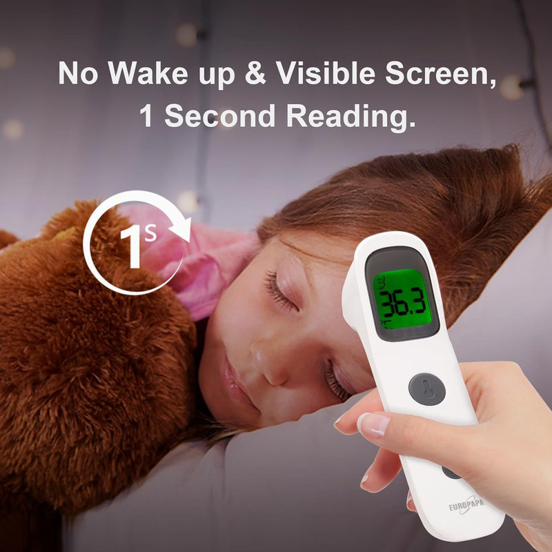 EUROPAPA fever thermometer for babies, children, adults, infrared forehead thermometer with fever alarm, °C/°F switch, 30-fold measured value memory (green) VP-T1-green - NewNest Australia