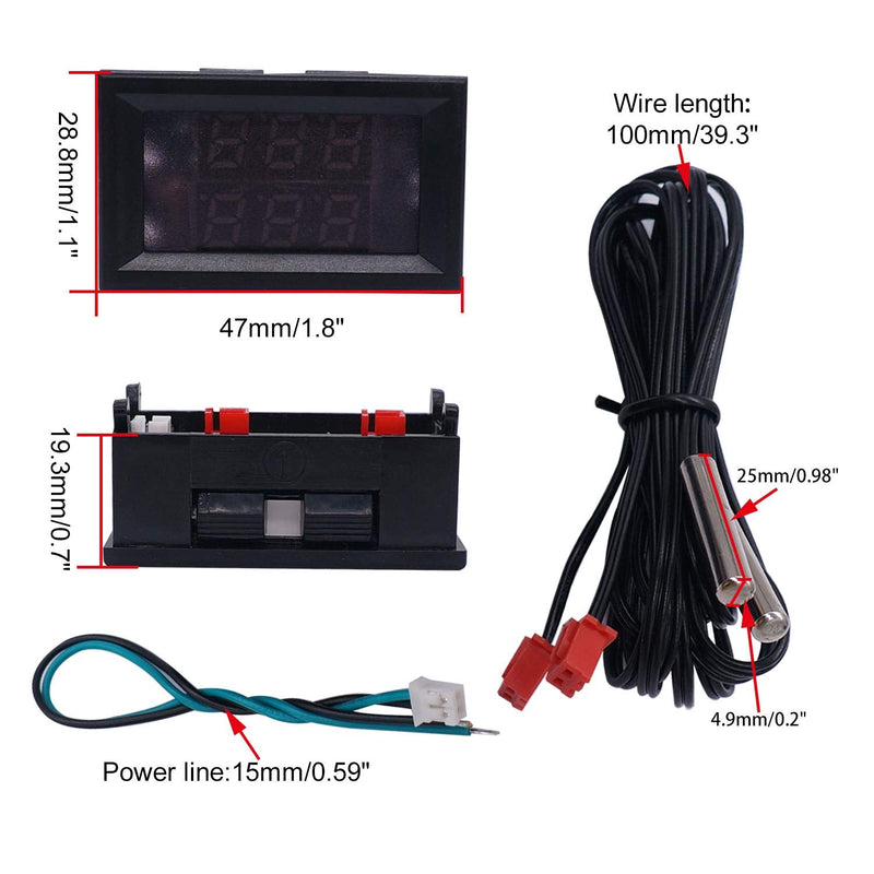 weideer Dual Display Thermometer Fahrenheit to Centigrade Adjustable DC 4-28V -67~+248℉/-55～+120℃ with Dual LED 2 Waterproof NTC Probes High Accuracy Temperature Gauge Sensor K-017 - NewNest Australia