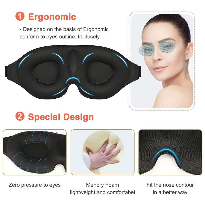 AMAZKER Sleep Eye Mask for Men Women 3D Contoured Cup, Concave Molded, Block Out Light, Molded Soft Comfort Eye Shade with Adjustable Strap for Travel Yoga Nap Upgrade Gently-black - NewNest Australia